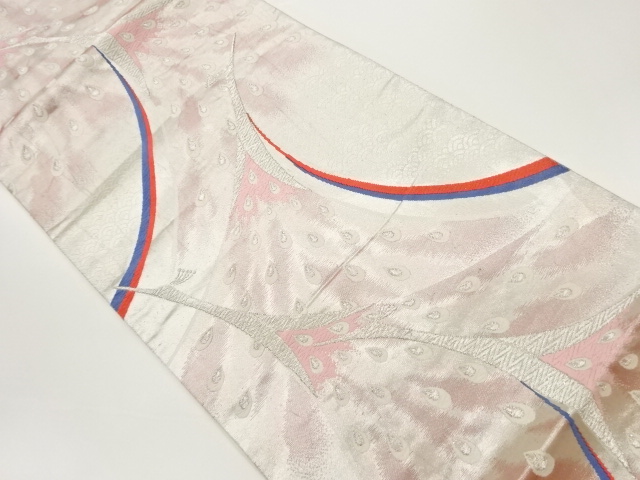 変わり孔雀に青海波模様織出し袋帯